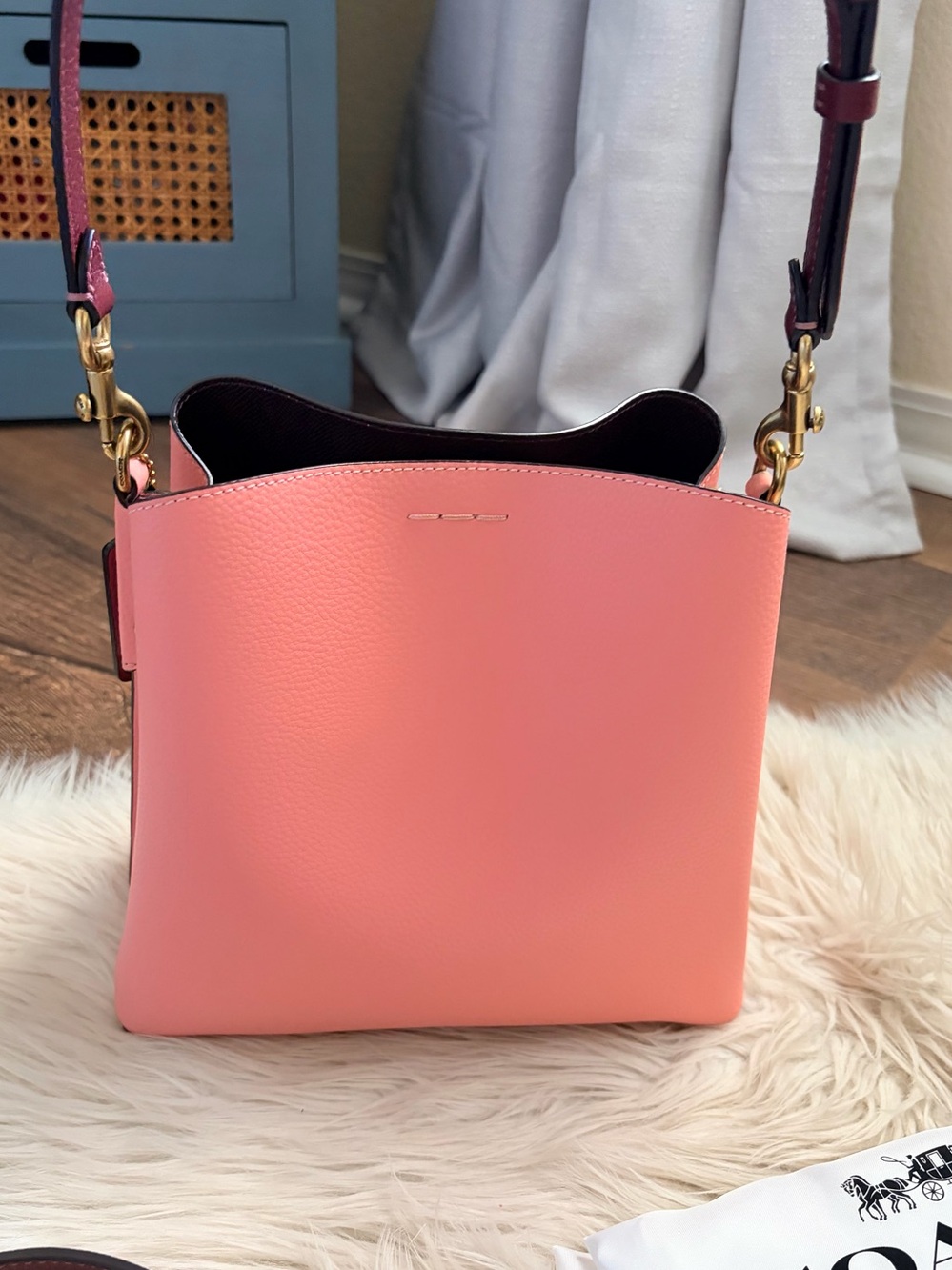 Coach Willow Bucket Bag Candy Pink Multi Brass Hardware Like New - Picture 10 of 17